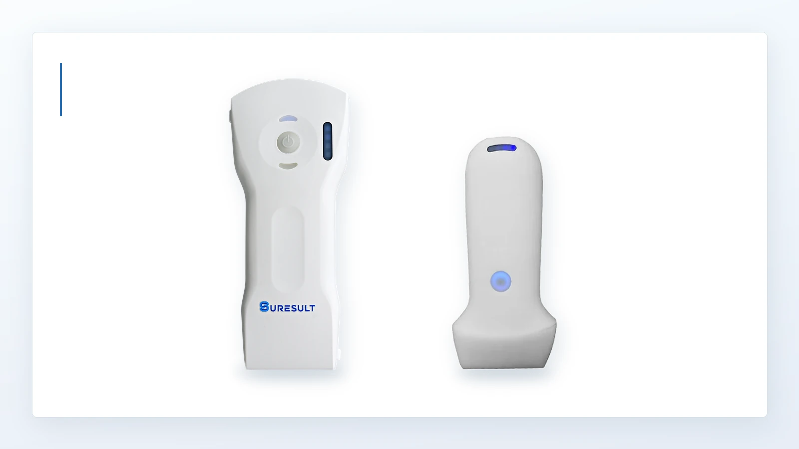 Suresult D3Ultra and L10SH handheld ultrasound probes on a white studio panel