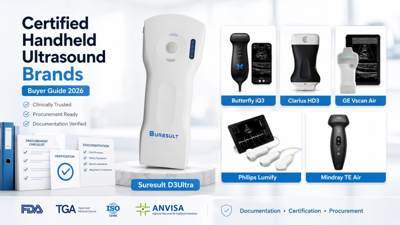 인증받은 휴대용 초음파 기기 브랜드 구매 가이드: Suresult D3Ultra, Butterfly iQ3, Clarius HD3, GE Vscan Air, Philips Lumify 및 Mindray TE Air 제품 비교 포함