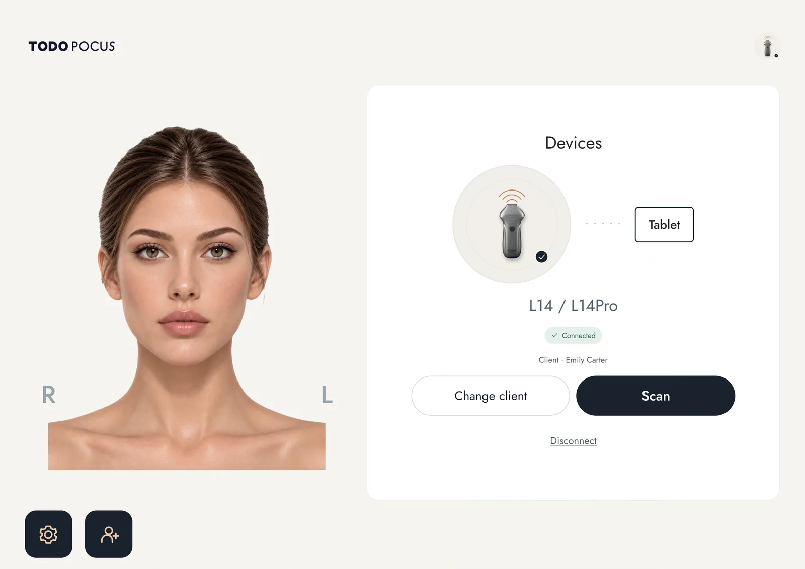 SURESULT 무선 초음파 프로브가 연결된 FaceAtlas AI