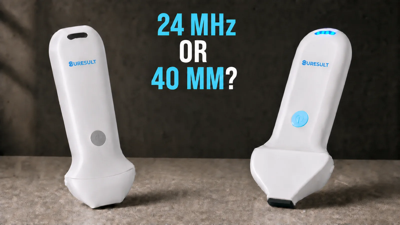 Suresult L20 and L24 handheld ultrasound probes on a stone table