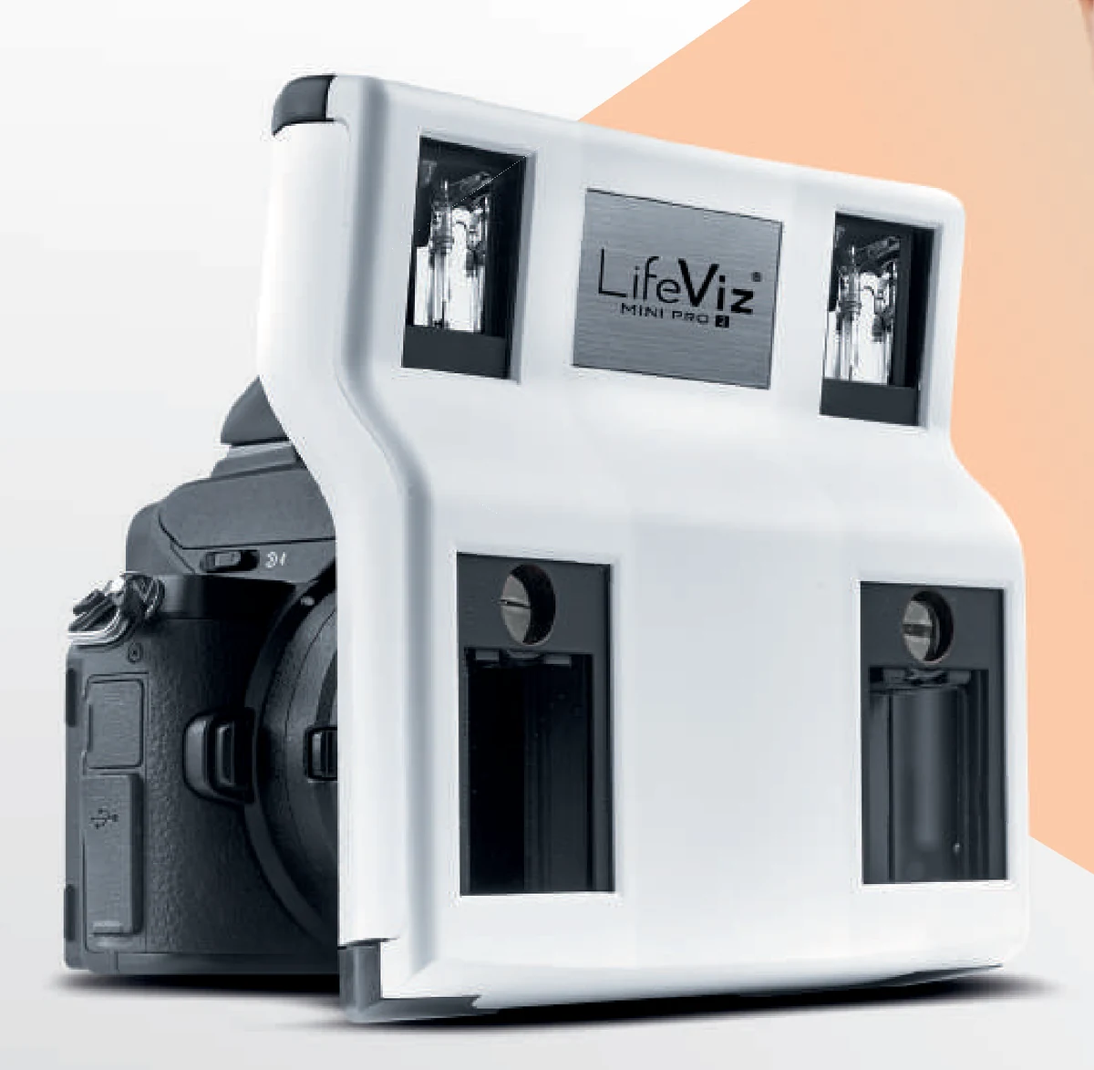 미러리스 카메라 바디에 장착된 LifeViz Mini Pro 2 3D 카메라