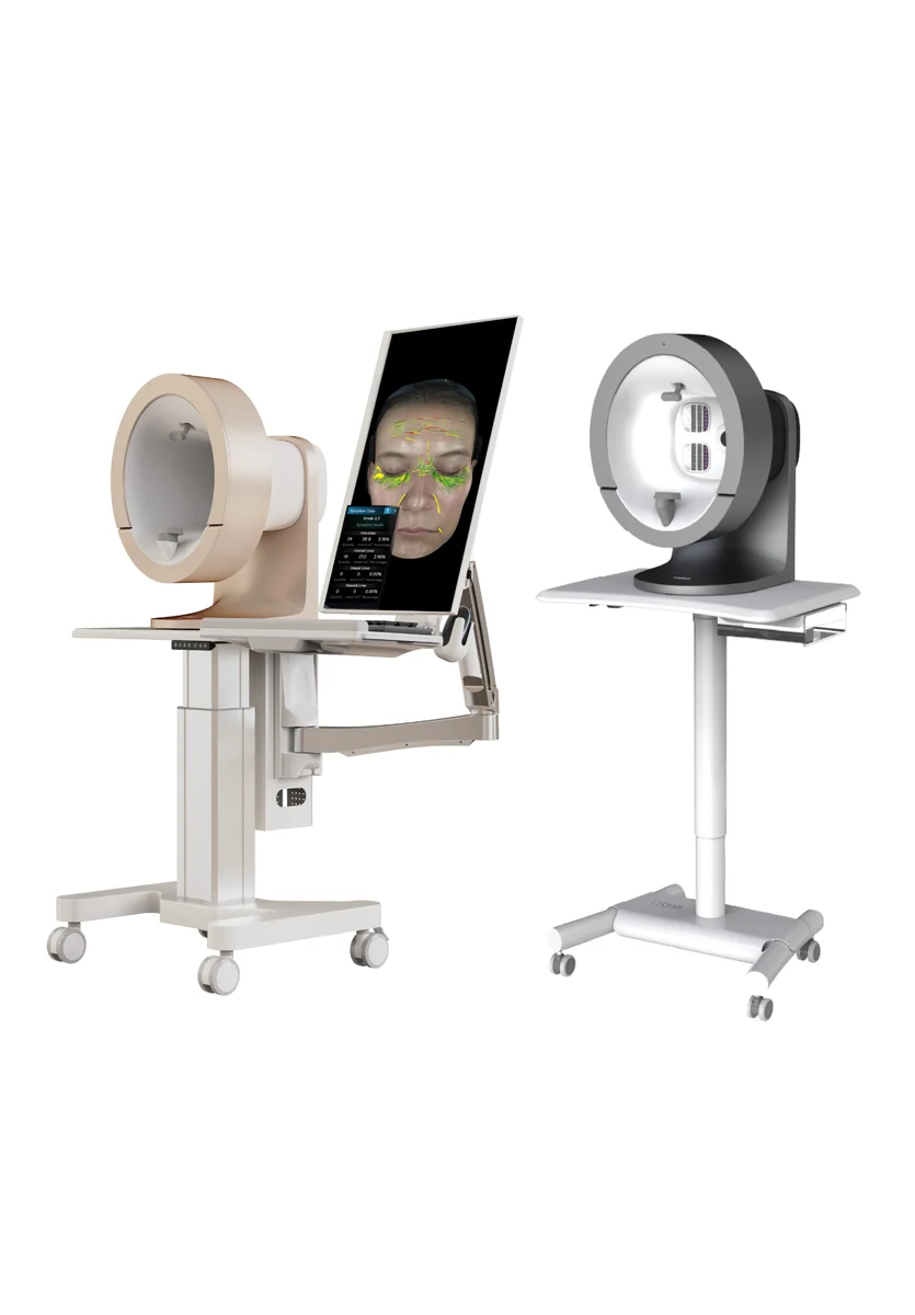 이동식 롤링 스탠드에 장착된 두 가지 마감의 MEICET Pro-A 피부 이미징 분석기