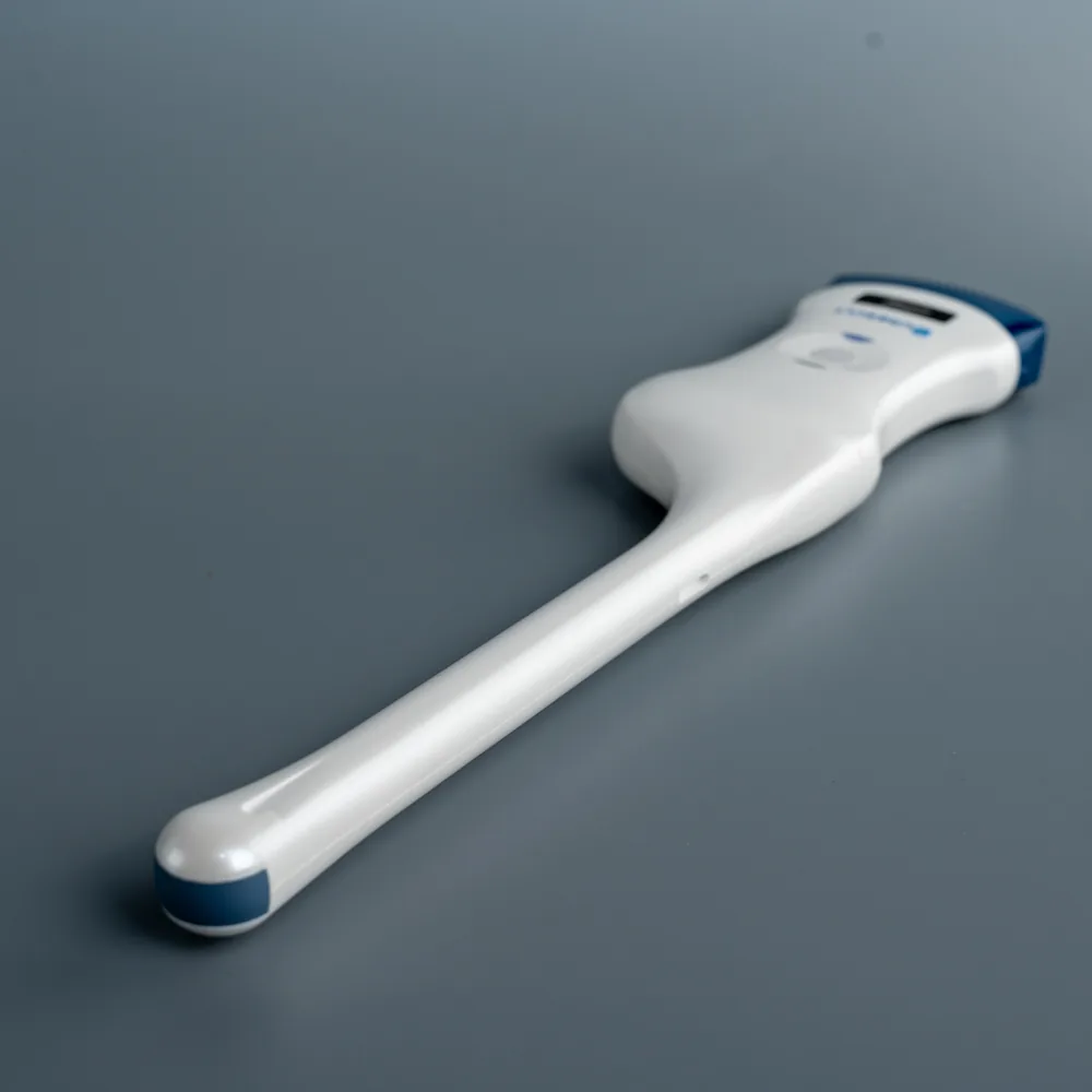 Suresult D2T convex and endocavity handheld ultrasound probe on a grey studio ground
