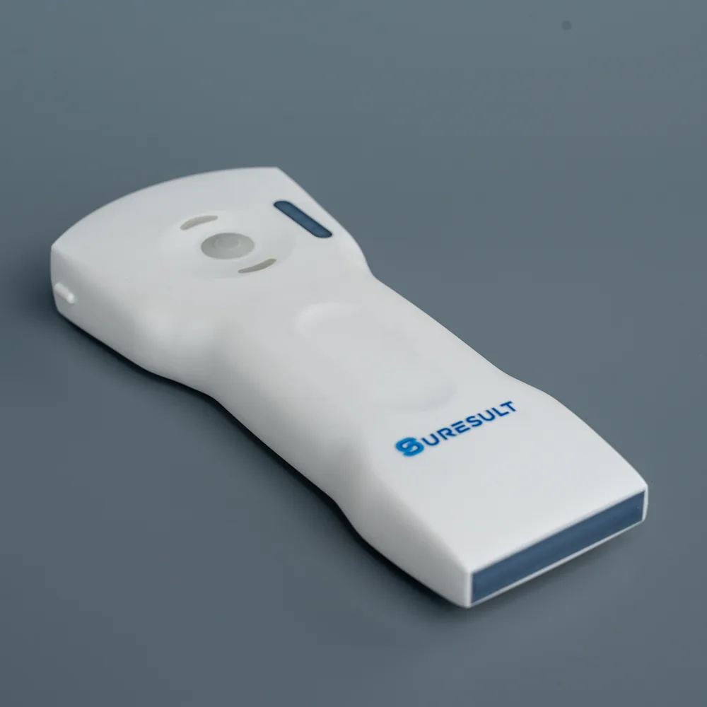 Suresult D3Ultra handheld ultrasound probe on a grey studio ground