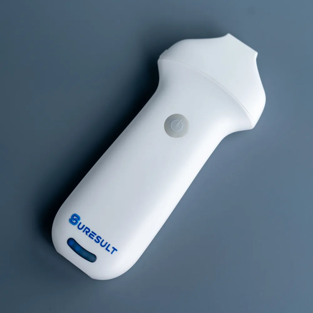 Suresult L24 high-frequency linear handheld ultrasound probe on a grey studio ground