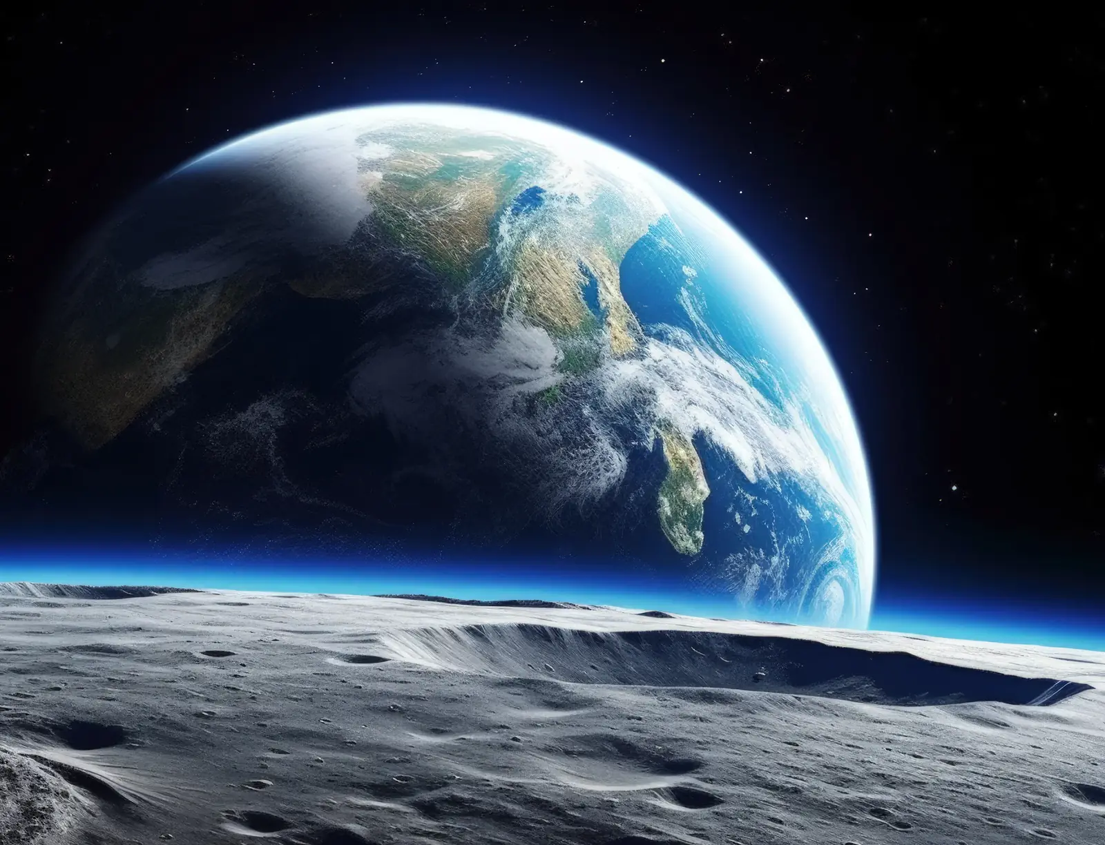 Earth rising over the lunar surface