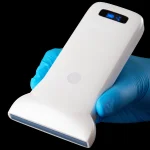 Suresult L10W handheld linear ultrasound probe held in a gloved hand