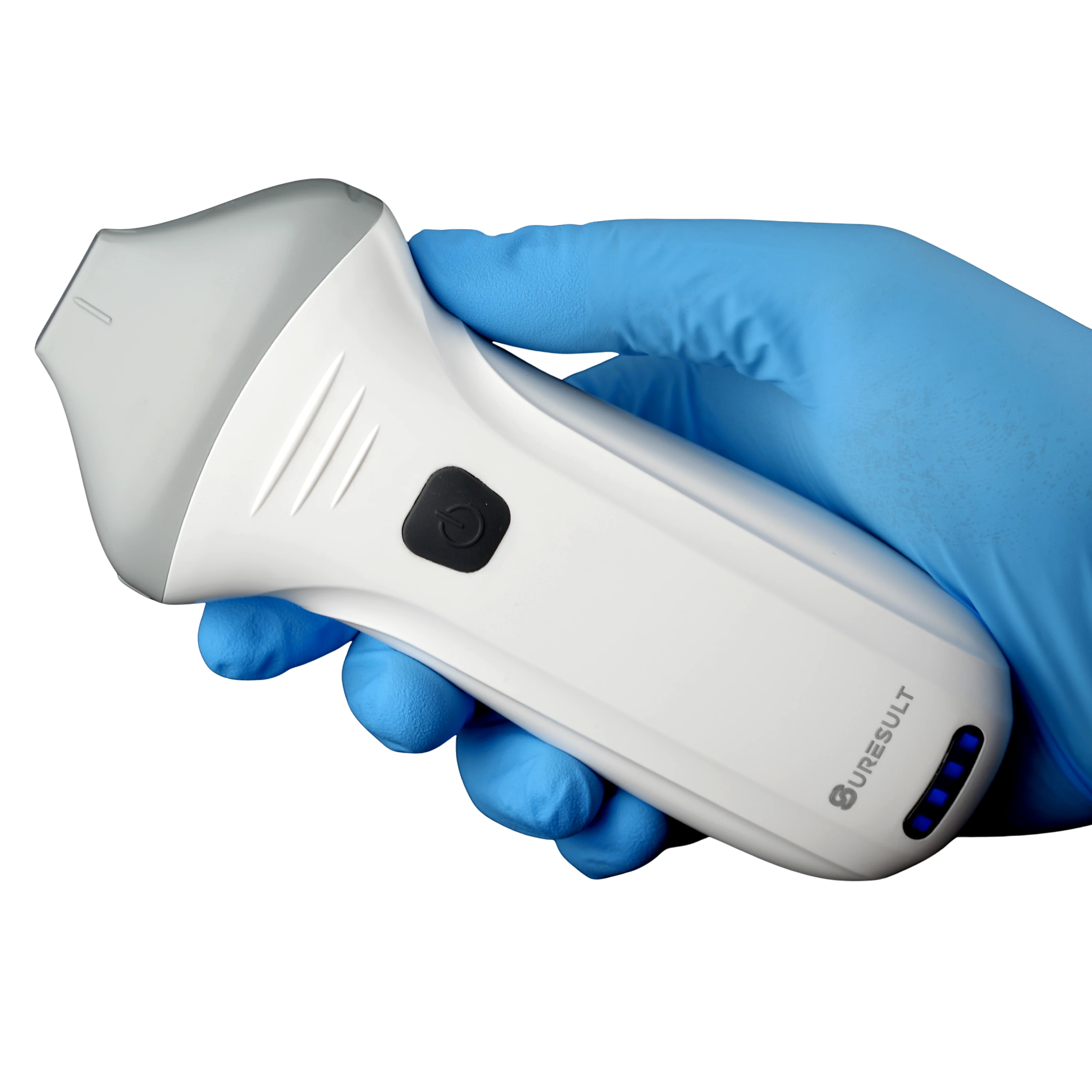 Suresult L24Pro-echoapparaat met 18 en 24 MHz in een gehandschoende hand