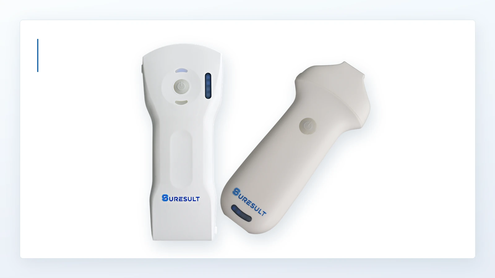Suresult D3Ultra tri-mode wireless ultrasound probe and Suresult L20 linear probe on a white studio panel